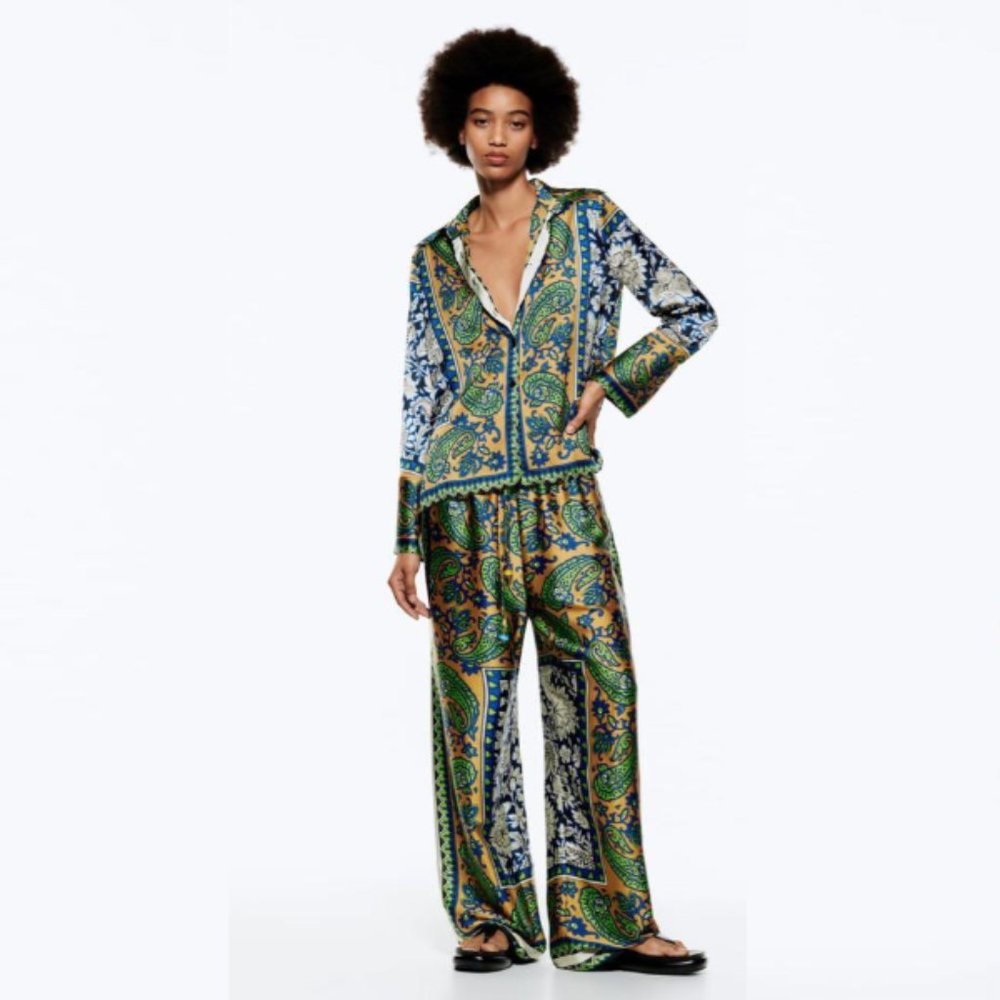 Zara Paisley Scarf Print Top (L) & Pant (XL) Set